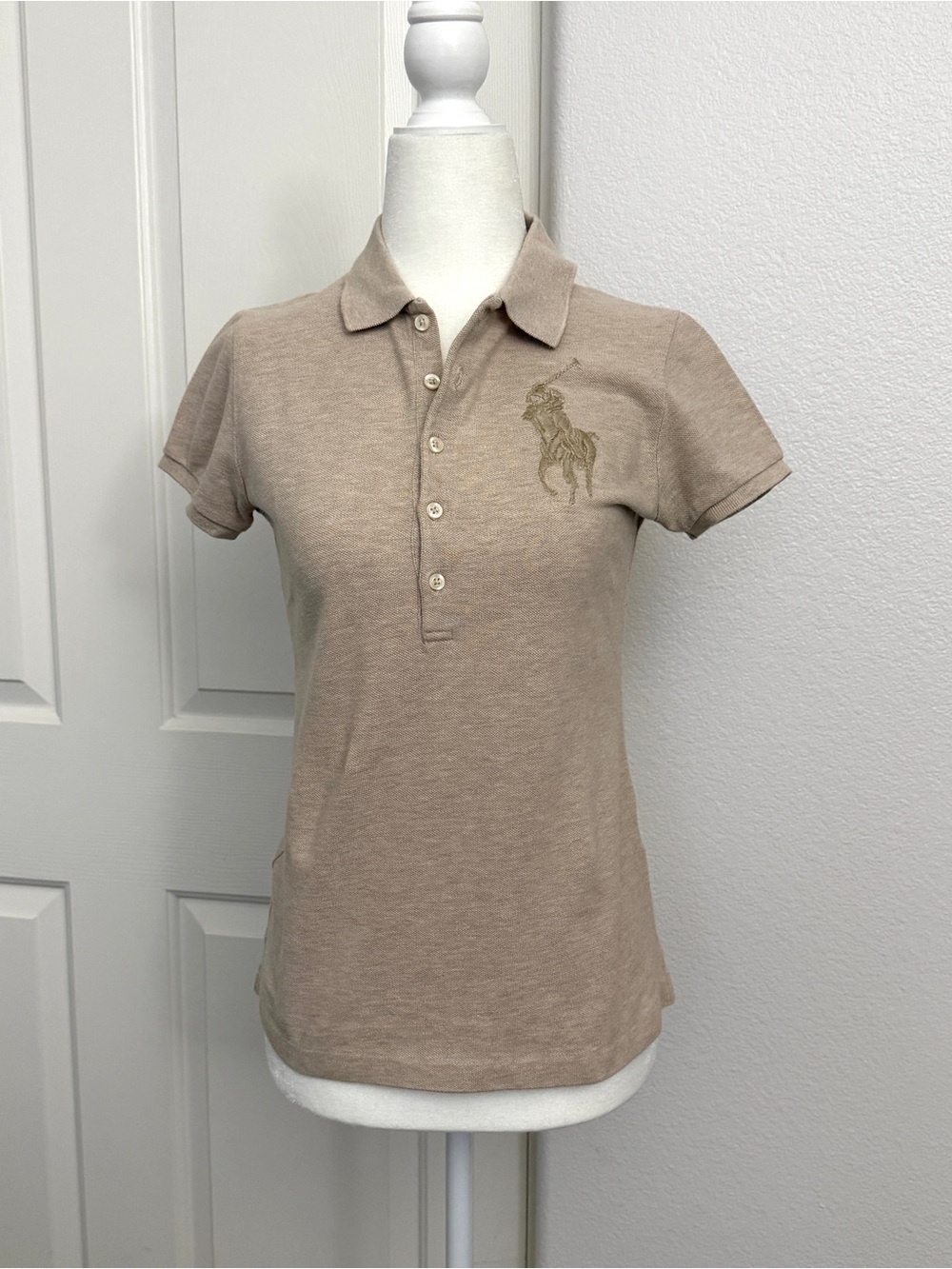 Ralph Lauren Short Sleeve Polo in Beige with Embroidered Pony